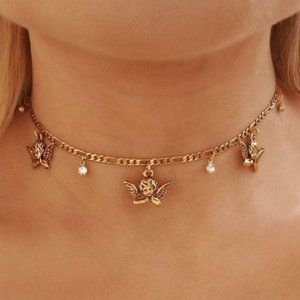 Guardian Angel Charm Rhinestone Pendant Necklace